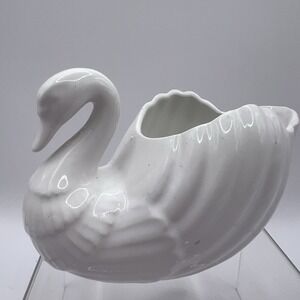 Vintage Small MCM Ceramic White Swan Planter Vase Figure Japan Ben Rickert 3x5"